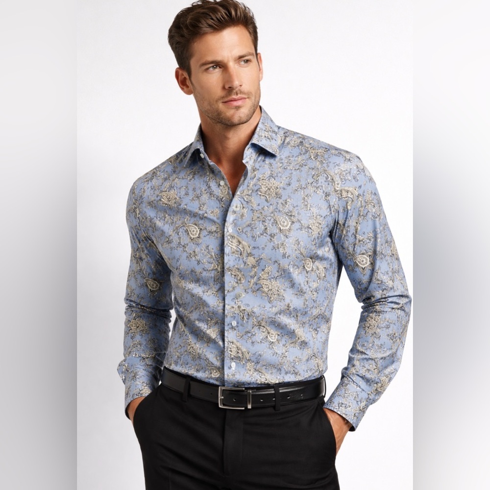 Bogosse Blue Paisley Button Down Shirt Mens Size 6 large  Designer Luxury
